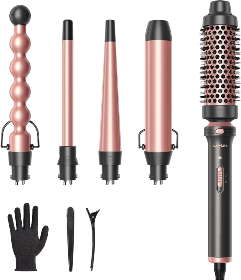 Curling Wand, 5 in 1 Curling Tongs Set with Curling Brush and 4 Interchangeable Ceramic Curling wand (13-32 mm), Heat-Resistant Glove 2 Hair Clips Hair Styling Tool for Long Medium Short Hair